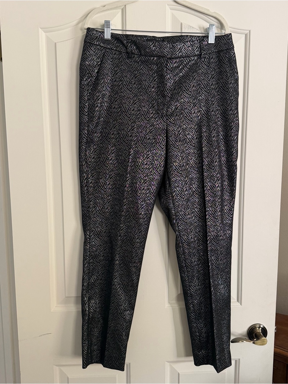 NWT WHBM Metallic Herringbone Slim Ankle Pants 10